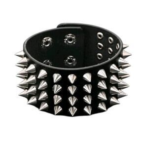 Black Leather Punk Gothic Spiked Cuff Bracelet 4 Row Studs Wristband Unisex New